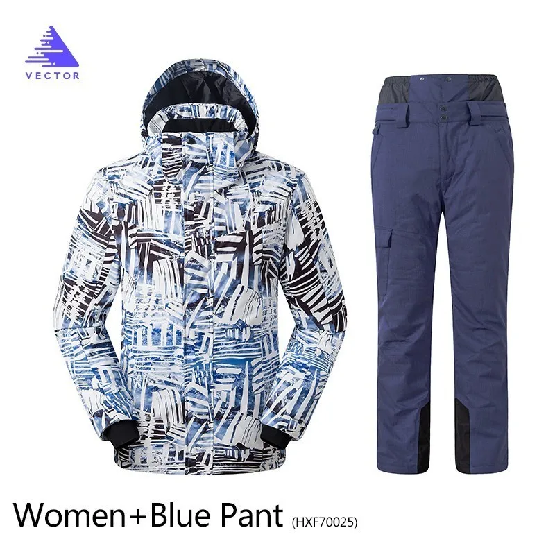 Women Blue set Лыжная куртка, зимняя одежда, плотное теплое пальто для женщин и мужчин, одежда для пар, для кемпинга, сноуборда, снега, катания на лыжах, спорта на открытом воздухе, водонепроницаемая - Цвет: Women Blue set