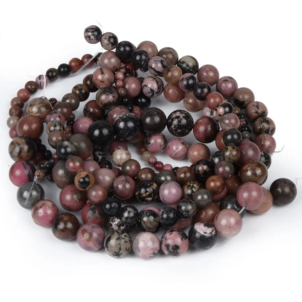 Бусины из черного родонита тяньшань 4 6 8 10 12 мм |