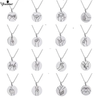 yiustar gesture hand sign language necklace for women girls kids geometric round pendants necklaces okay love choker jewelry