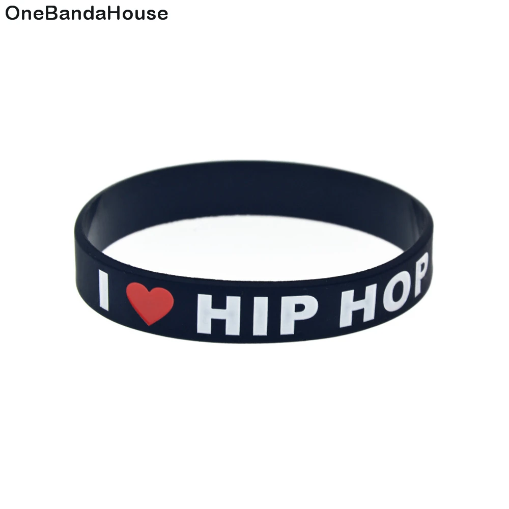 

OBH 50PCS I Love Hip Hop Silicone Wristband for Music Gift Black and White