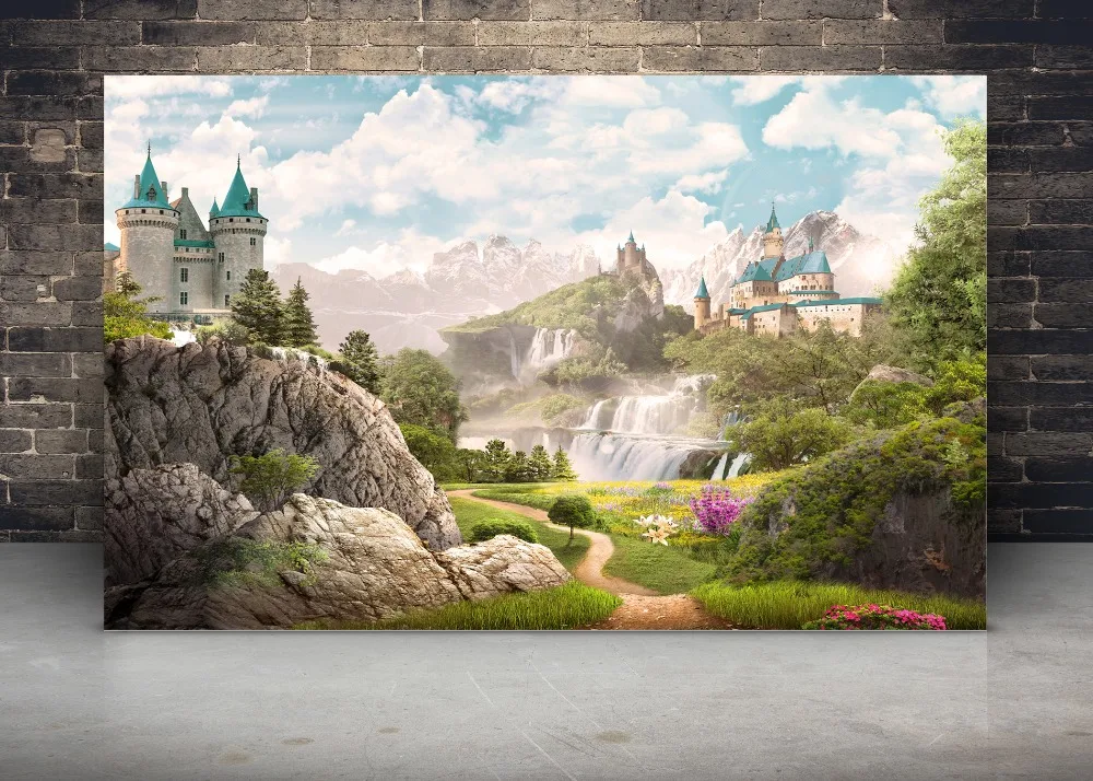 DePhoto photography background mountain castle wonderland sky cloud stone trees natural scenery photo backdrop photophone | Электроника