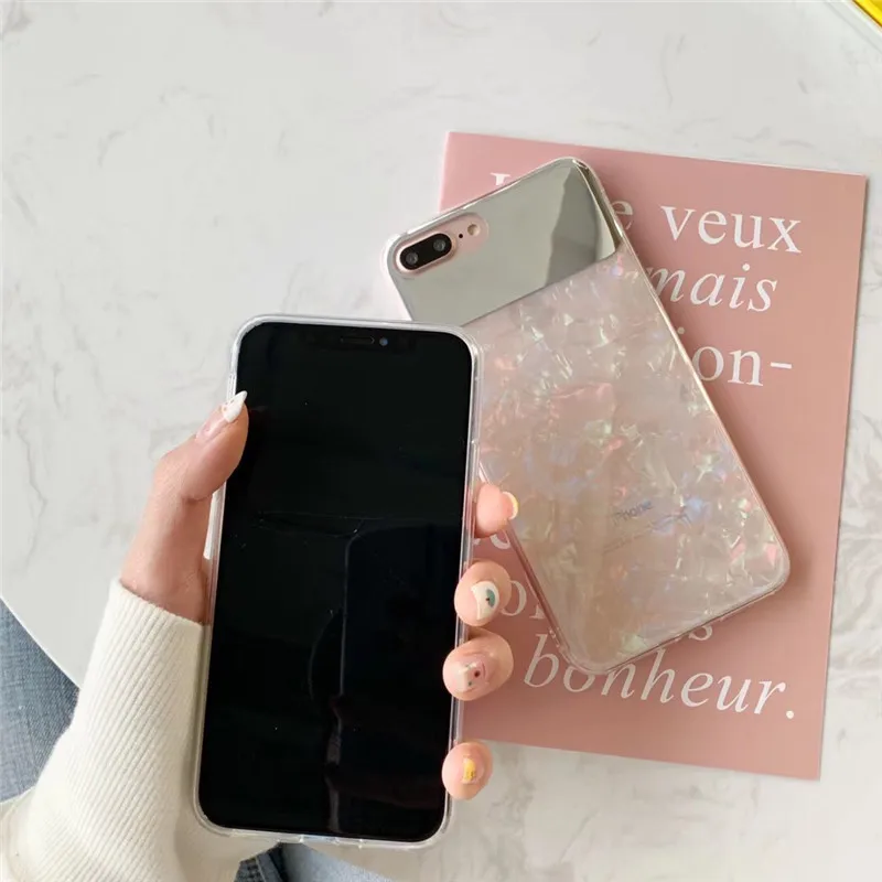 JIBAN Fashion Conch Shell Mirror Phone Case For Iphone XR XSMax X 7plus 6 6S 8 8plus Capa Luxury Soft Back Cover |
