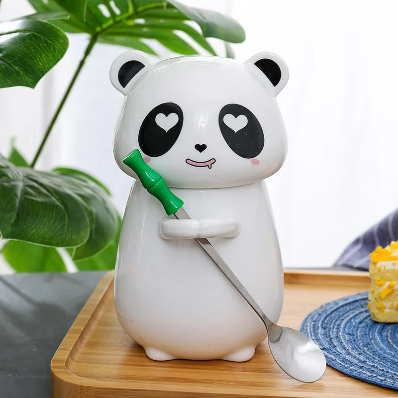450ml cartoon panda ceramic cup coffee mug creative cover with spoon personalized student gift | Дом и сад