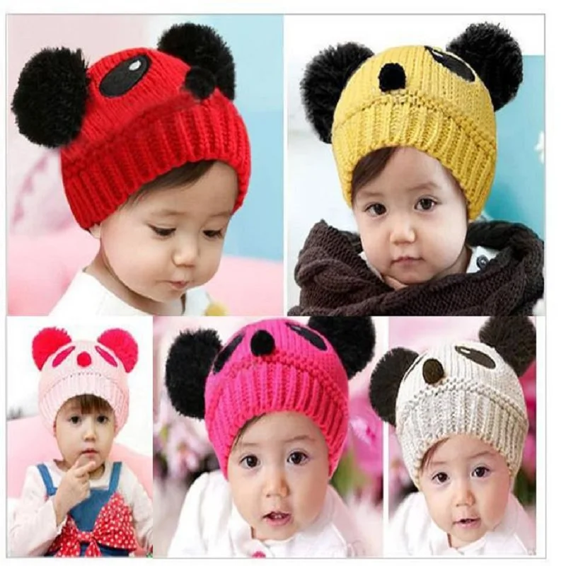 Panda Knitted Baby Girls Hats for Bebes Wool Newborn Cap Kids winter hat Boys Beanie Child Bucket Hat Bonet Knitting | Детская одежда и