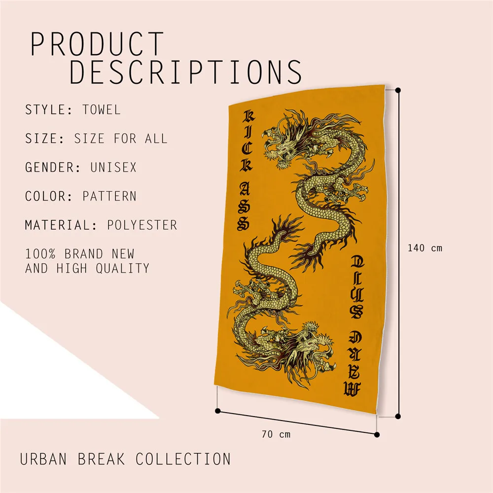 Китайский дракон 3D банное полотенце с принтом поглощения воды для взрослых