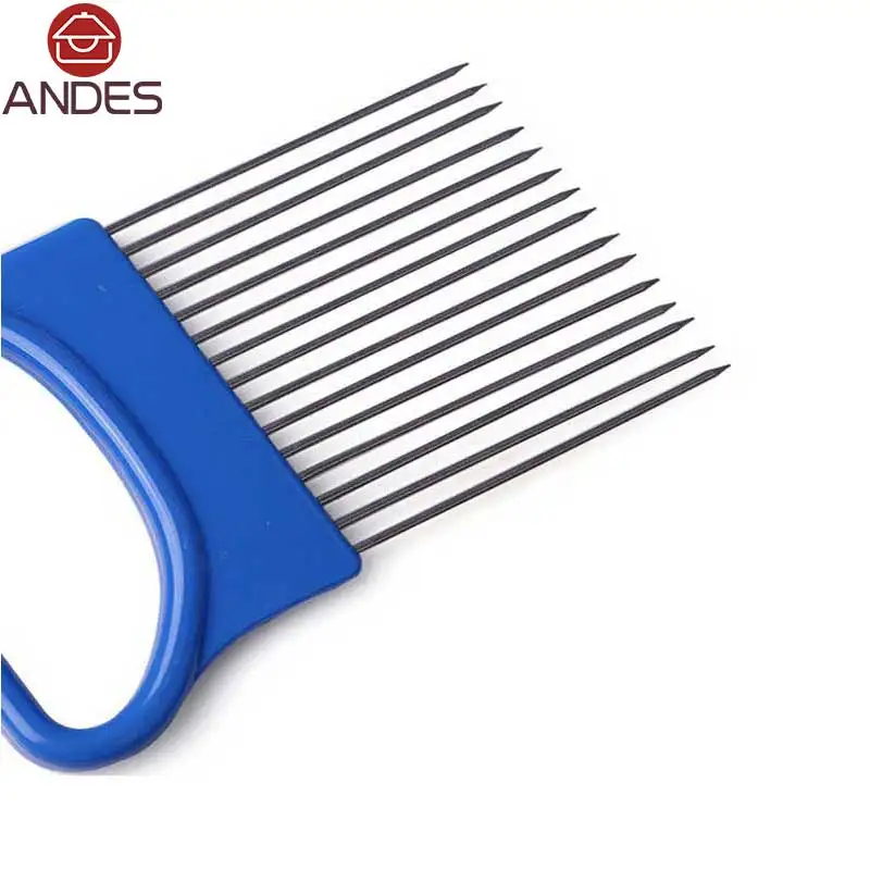 Легко вырезать лук держатель вилка из нержавеющей стали пластиковый слайсер для