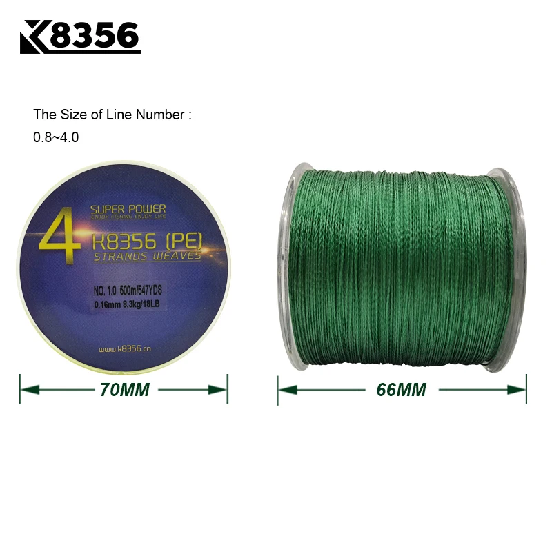K8356 4 стойки PE плетеные лески 500 м 100% многонитевая плетеная леска 15 50LB 547 ярдов