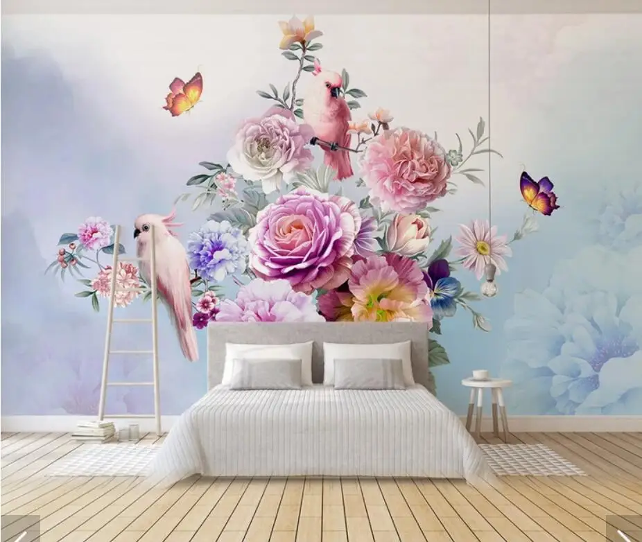 Watercolor Pink Flower Wallpaper Murals Home Wall Mural Decals 3D Print Photo Stereo Floral Paper Roll 3d | Обустройство дома