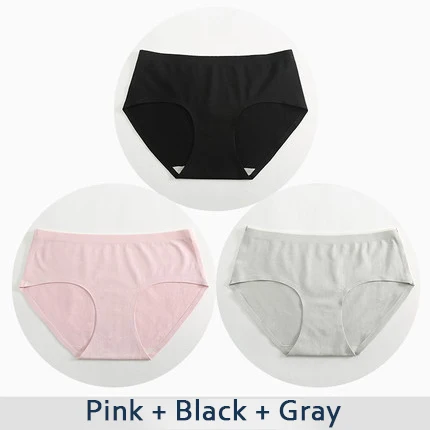 Pink Black Gray DULAS Pantie женские бактериостази хлопок девушки нижнее белье средней посадки девушки нижнее белье дамы бесшовные Большие размеры трусики 3 шт./лот - Цвет: Pink Black Gray