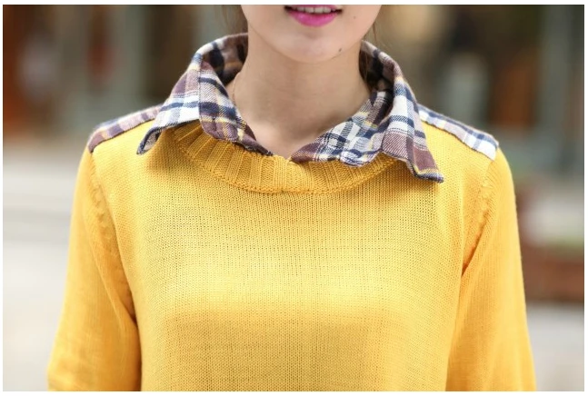 Free shipping 2014 autumn new fashion women's shirt collar in the long section hedging sweater coat | Женская одежда