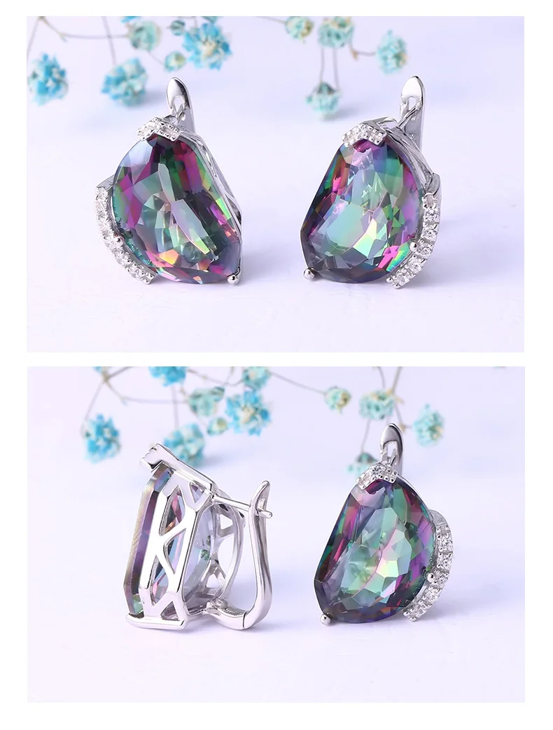 GEM'S балетные серьги-гвоздики из натурального радужного мистического кварца, однотонные 925 пробы, серебряные Разноцветные серьги для женщин, для свадьбы