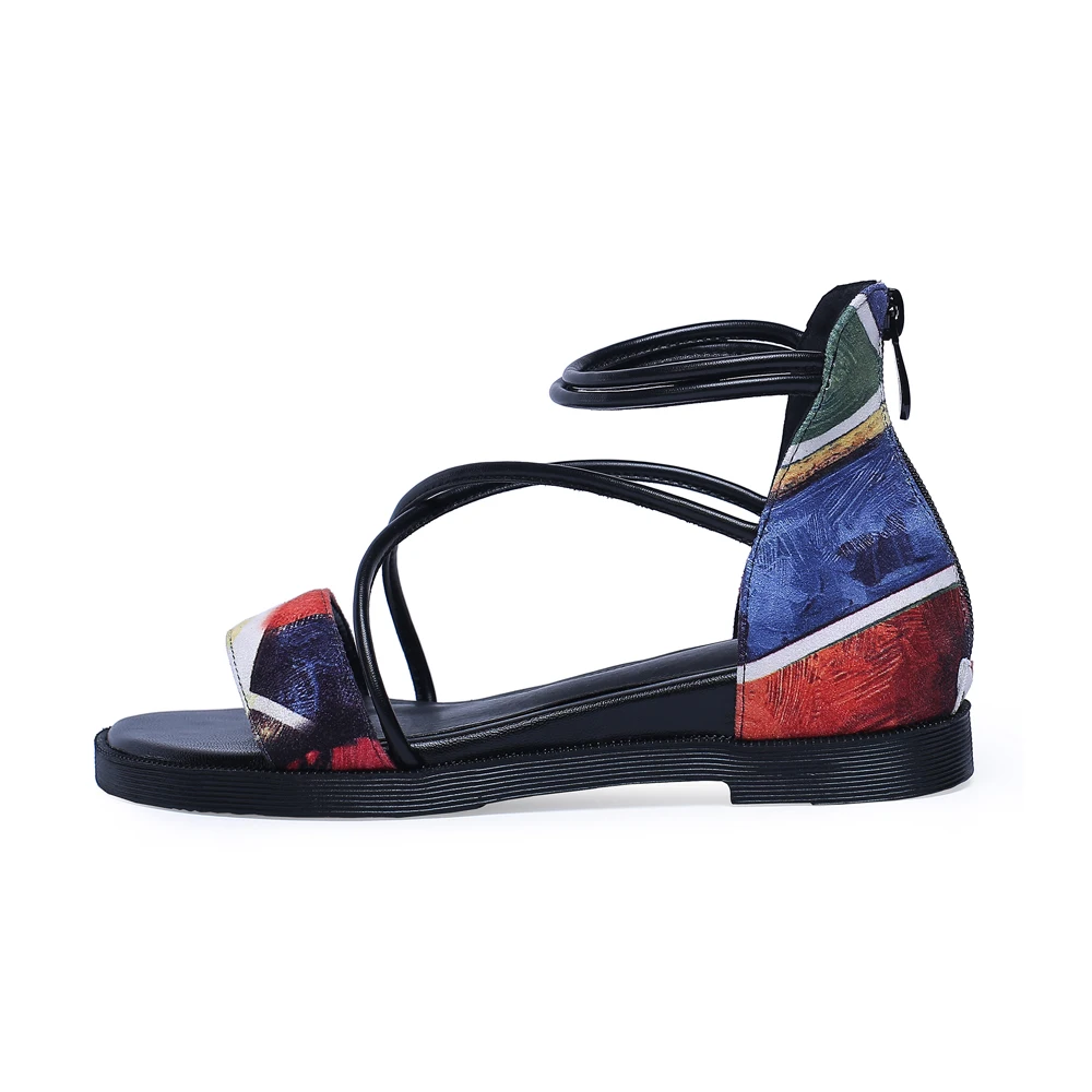 Женские сандалии с перекрестной шнуровкой FOREADA красные на плоской подошве