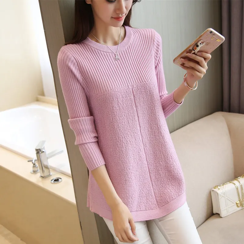 

2019 Winter New Fashion Cashmere Wool Women Warm Solid Sweaters Casual Full Sleeve O-neck Loose Pullovers Knitted Sweaters