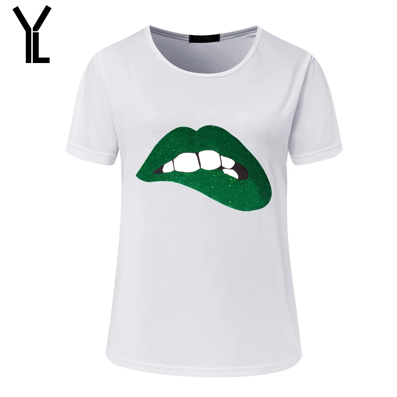 

Women T-Shirt Fashion New Style Sexy Printed T-Shirt Casual O Neck Lips Hand-Printed Short-Sleeved T-Shirt