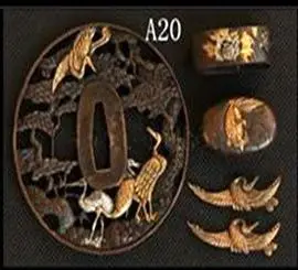 A20 Горячая 27 стиль латунная защита TSUBA для японского самурайский меч катана аксессуар W/CRANE тема-TSUBA+ FUCHI+ KASHIRA+ MENUKI - Цвет: A20