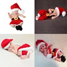 Новорожденные фотографии одежда Рождество фотографии шляпа + комбинезон 2 шт.компл. ребенок мальчик фото реквизит аксессуары Санта Клаус Costu