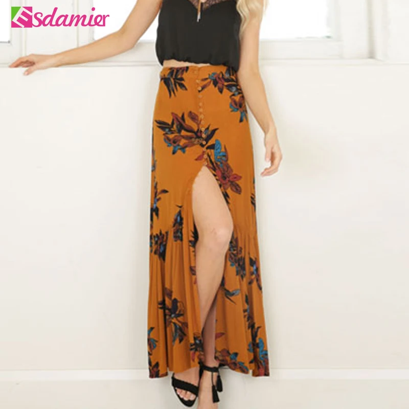 Женская длинная юбка с принтом Boho летняя винтажная пляжная высокой талией и