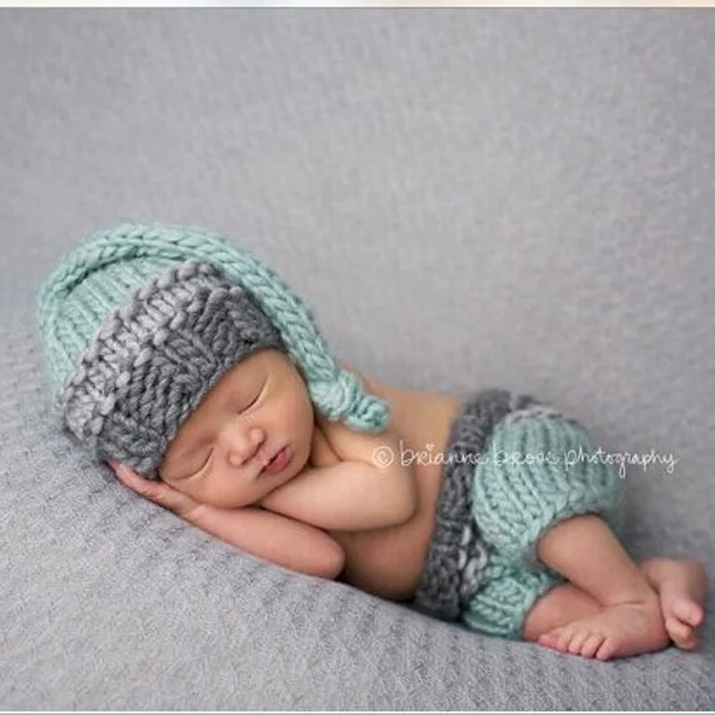 

Очаровательный вязаный костюм ручной работы для новорожденных, шапка и штаны, для детей 0-3 м, реквизит для фото младенца