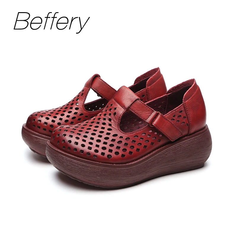 Beffery 2018 Summer Style Genuine Leather Women Shoes Super-soft Round toe Flat platform Thick bottom Casual | Обувь