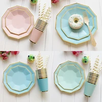 birthday wedding disposable party tableware sets cup plates straws paper dessert candy cake sparkle gold tablewares 49pcsset