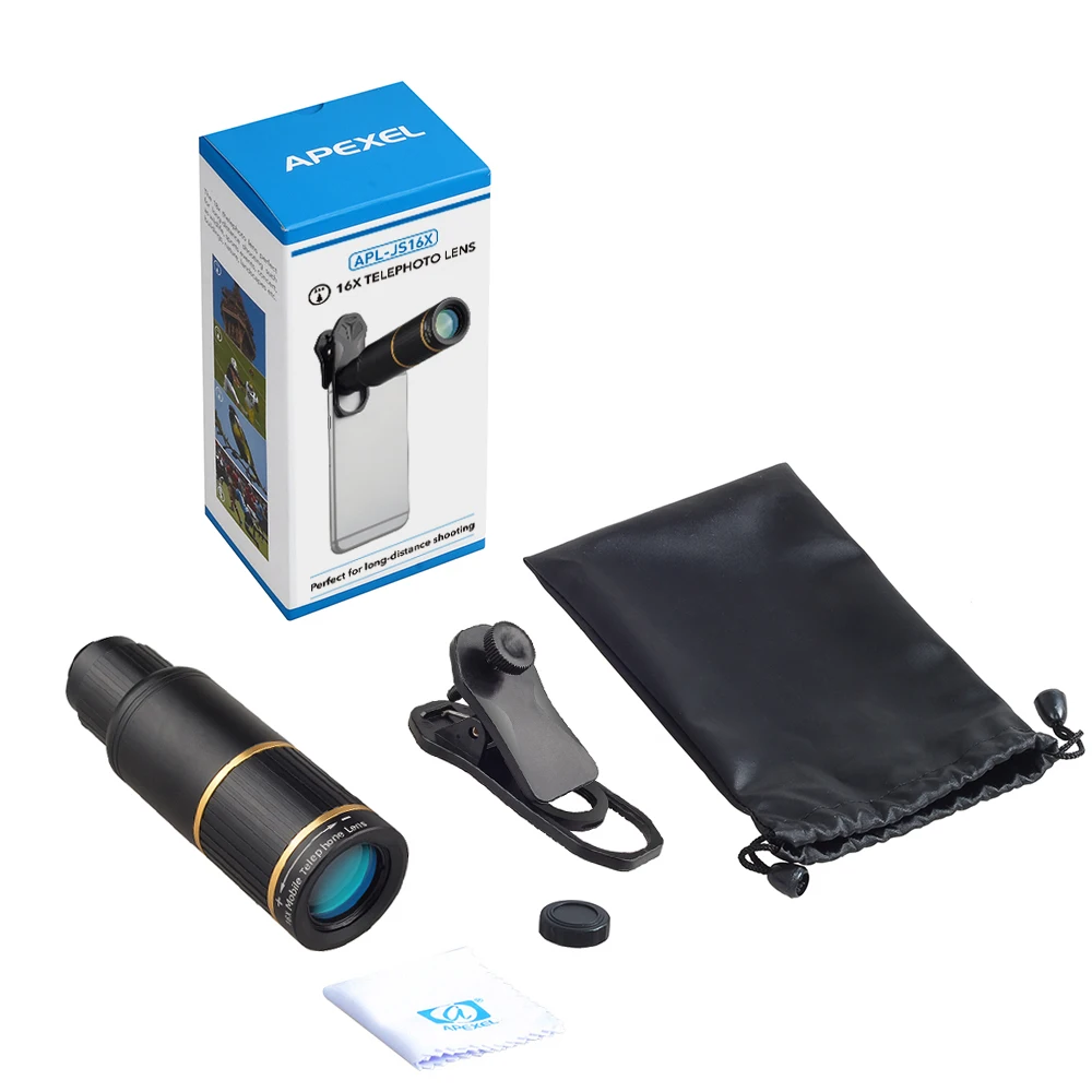 Объектив APEXEL для телефона универсальный металлический телескоп 16x зум мобильный
