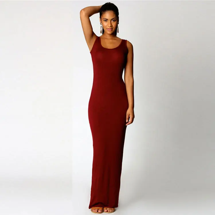 2XL облегающее однотонное женское платье с круглым вырезом без рукавов vestidos
