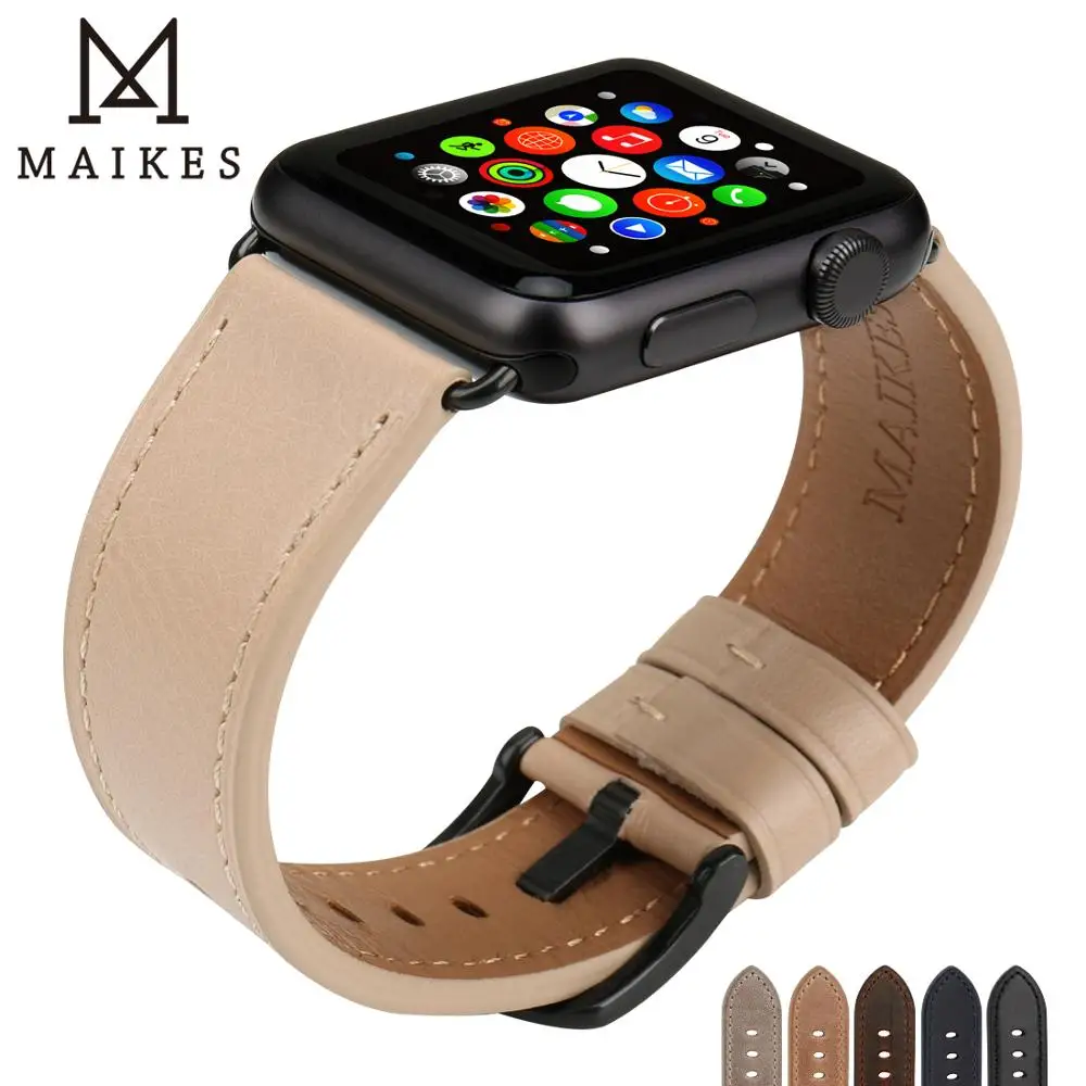 MAIKES для Apple Watch ремешок 44 мм 40 аксессуары часов из натуральной кожи браслеты iwatch
