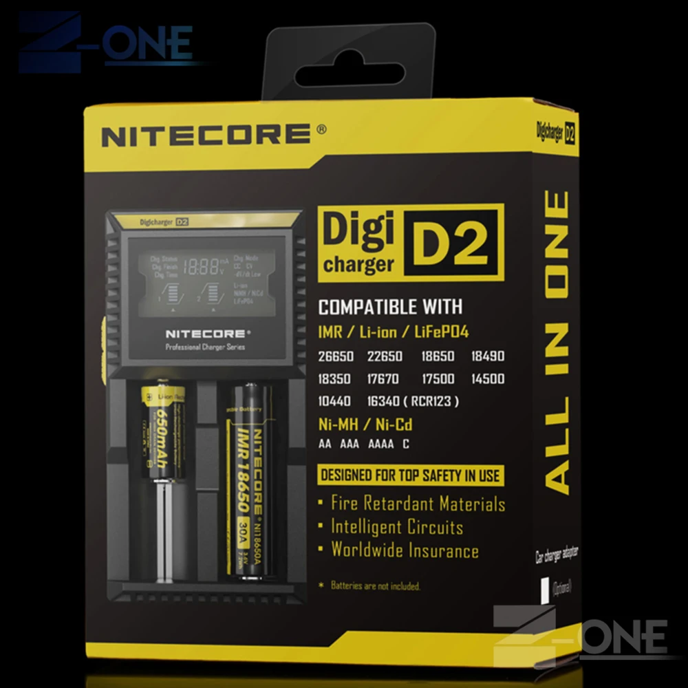 100% Зарядное устройство Nitecore D2 с ЖК дисплеем универсальное умное автомобильное