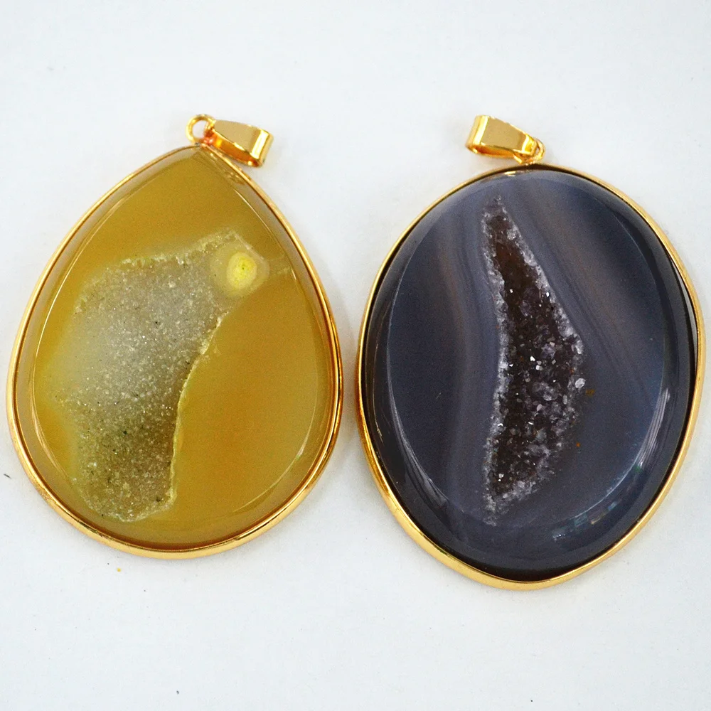 Новинка Лидер продаж модная подвеска Drusy в виде синего кусочка сердолика золотое