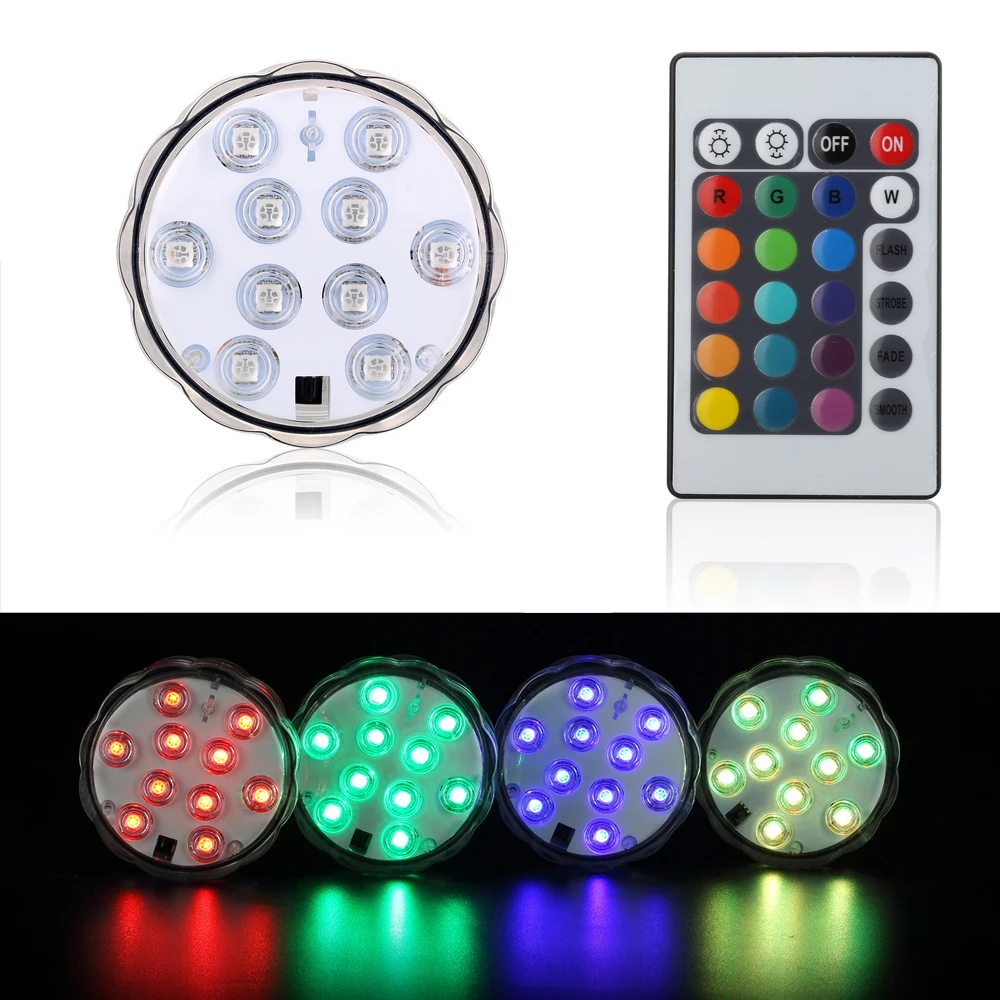 Multi-Color 10LED Light Remote Controlled Submersible LED Light Base Waterproof Wedding Xmas Party Floralytes Centerpiece Decor
