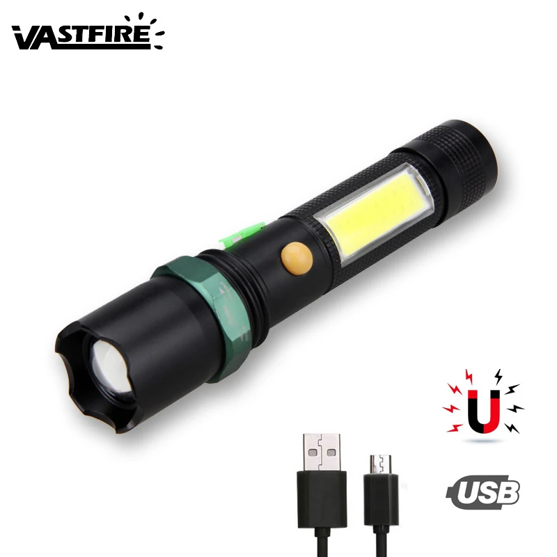 

4 Mode Zoom T6 COB LED Flashlight USB Rechargeable Torch Light Magnet adsorption Lamp