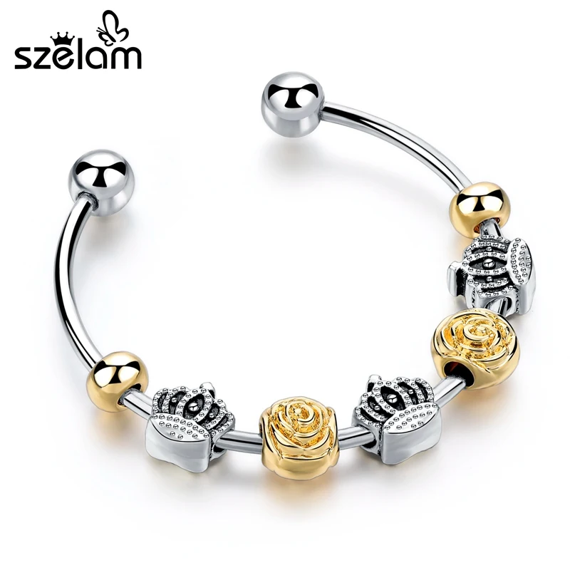 

Szelam New Arrival Luxury Crown Gold/Silver Beads Bracelets Bangles For Women Bracelete Masculino Pulseras SBR160172