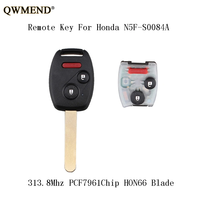 QWMEND 313 8 МГц полный дистанционный ключ DIY для Honda Civic EX Si 2006 2007 2008 2009 2010 2011 N5F S0084A PCF7961