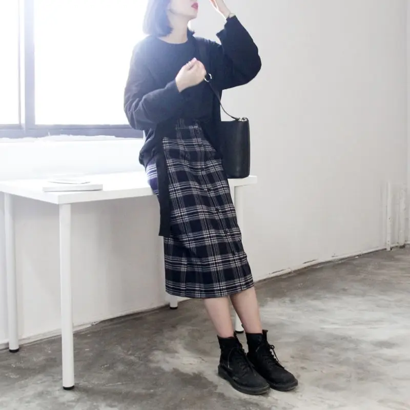 Винтажная клетчатая полосатая Женская юбка с принтом осенне зимние женские юбки