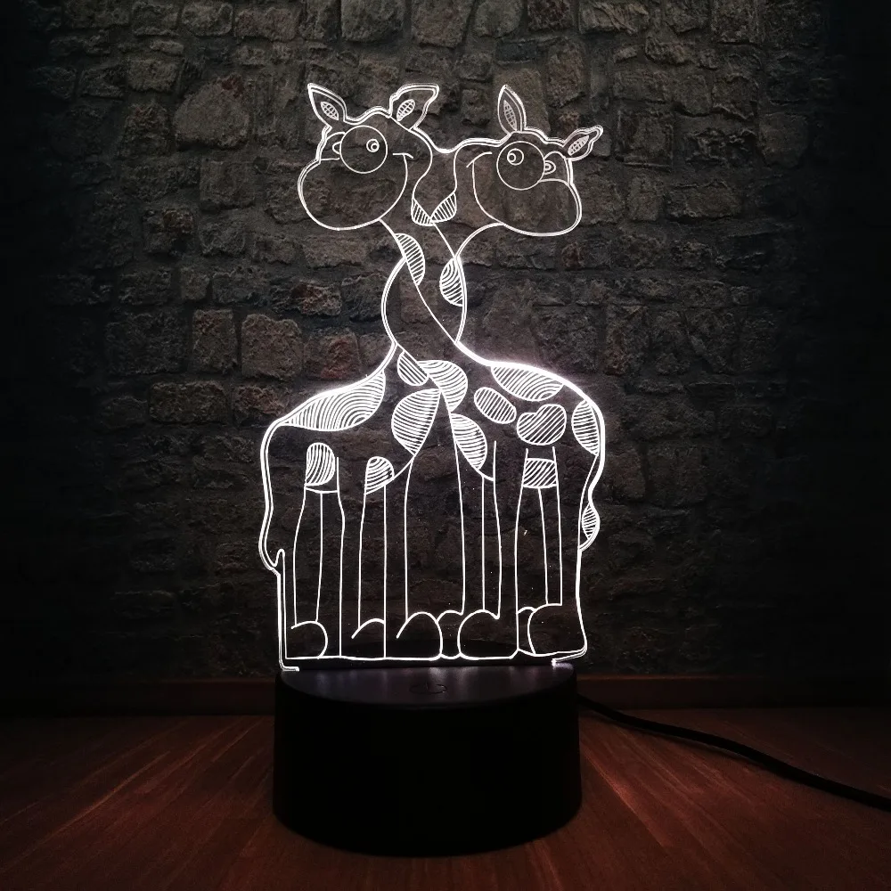 Креативный Африканский животный двойной Жираф 3D USB светодиодный светильник 7