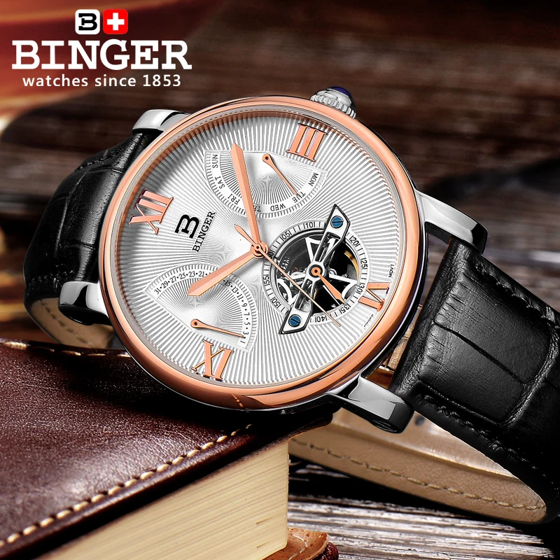 Швейцарские мужские часы Tourbillion автоматические механические бингера люксовый