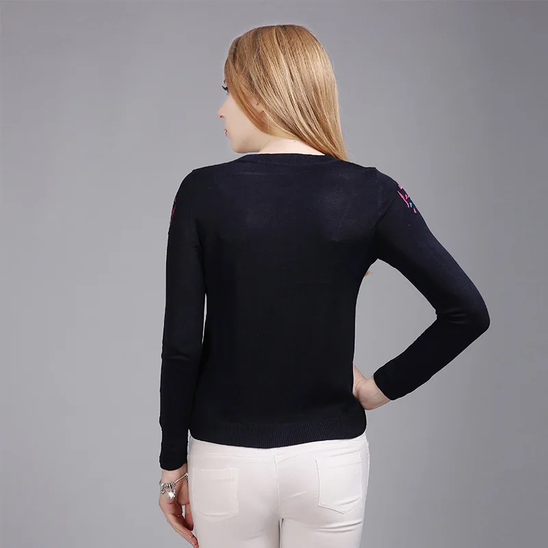 Радость Душу Вышивка Женщины Свитера 2017 Вязание Рубашка Полный Рукав Плюс Размер