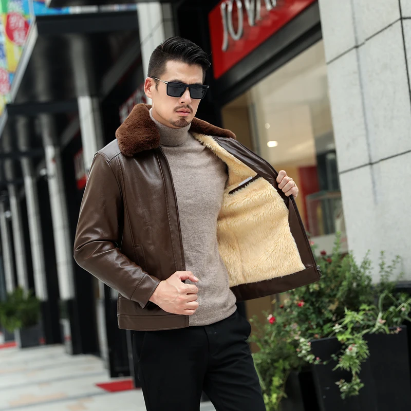 Мужская осенне-зимняя повседневная куртка из искусственной кожи на молнии с