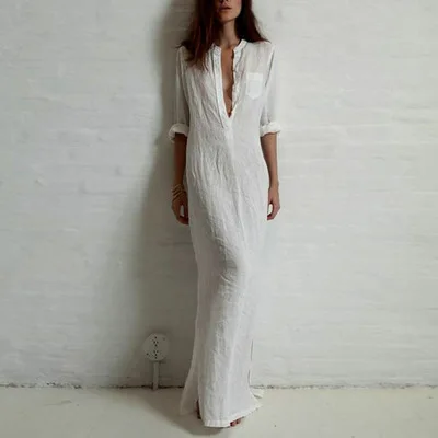 Белье макси платье женщины Хлопок Глубокий V-образным Вырезом рубашки платья |