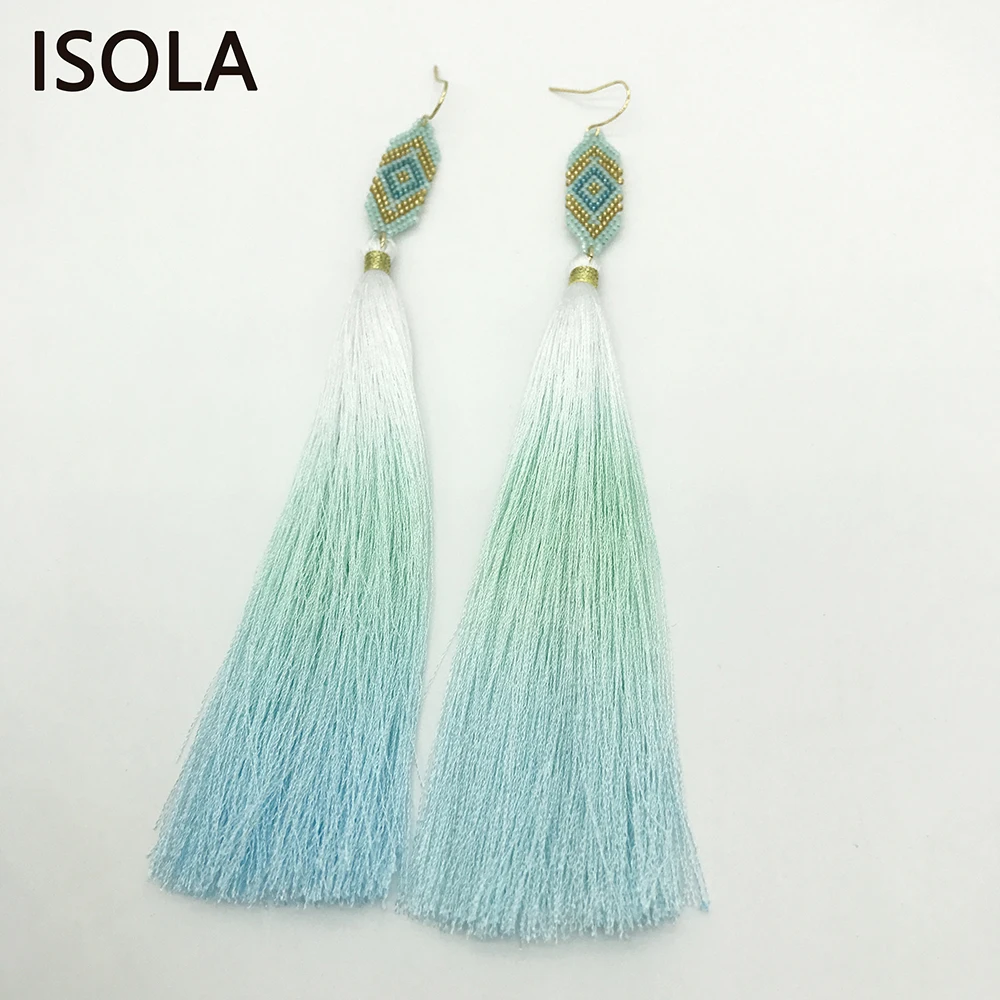 Летние Элегантные длинные серьги кисточки в богемном стиле ISOLA высокое качество