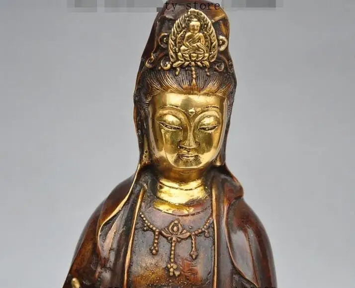 13 &quotтибетский буддизм бронзовый позолоченный стенд lotus Kwan Yin Guan ваза с Буддой