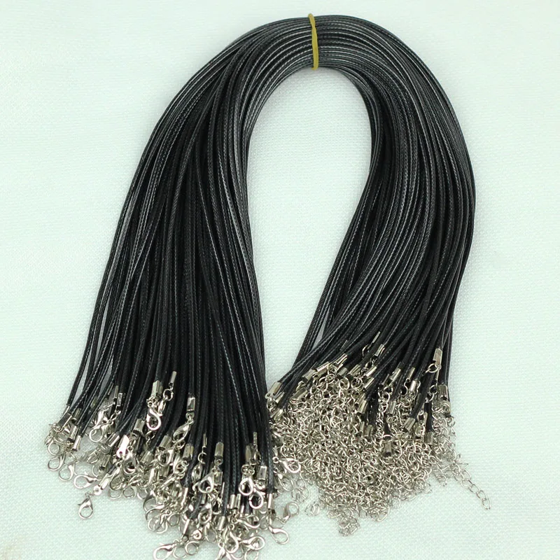 

20pcs/lot 1.5mm / 2mm Handmade Black Leather Cord Braided Waxed Rope Chain Necklaces with Lobster Clasp String Cord DIY Jewelry