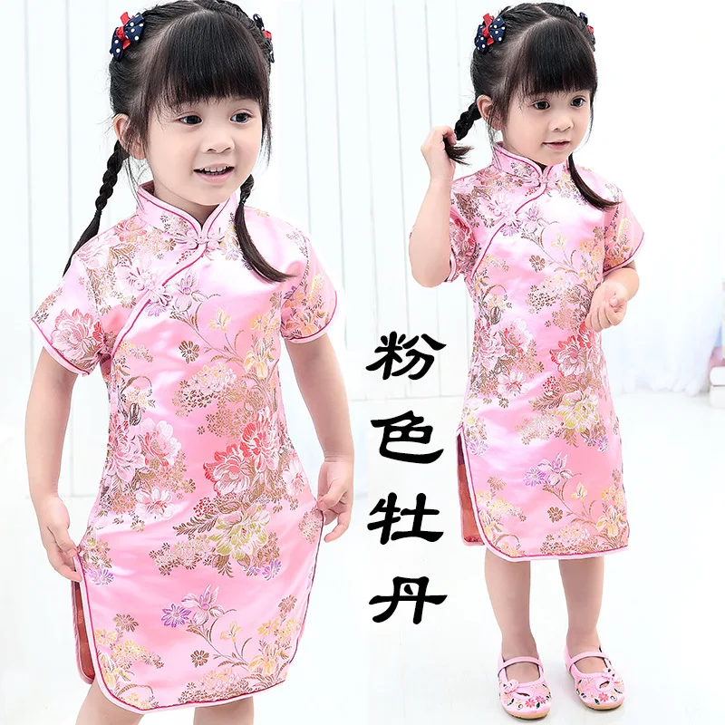 Summer Style Fashion Children Girls Cotton Printed Chi-pao Cheongsam Kids Short Chinese Traditional Dress Costume Play | Детская одежда