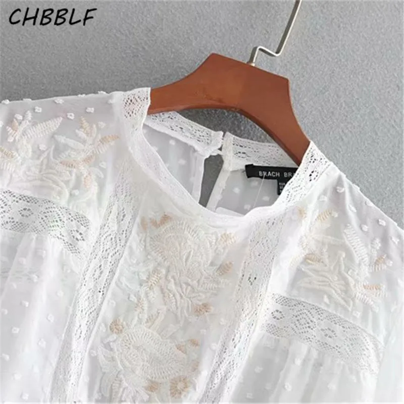 CHBBLF Цветочная шифоновая блуза с вышивкой кружевная Лоскутная рубашка кисточка