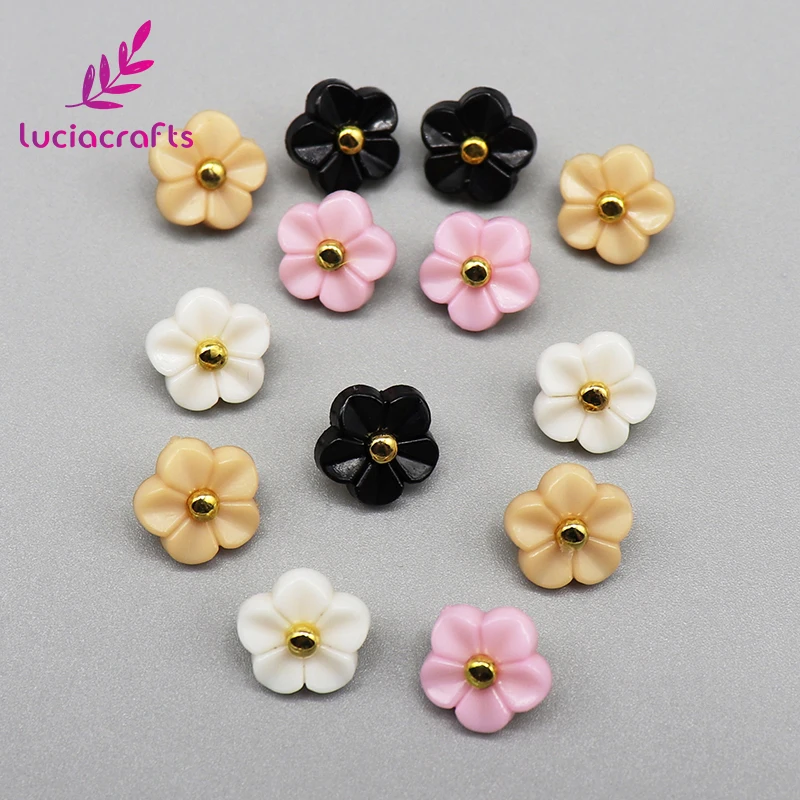 Lucia crafts, 12 шт./лот, 11 мм, цветочные пуговицы, сделай сам, для шитья одежды, пластиковая смола, хвостовик, кнопка, аксессуары для скрапбукинга, E0505