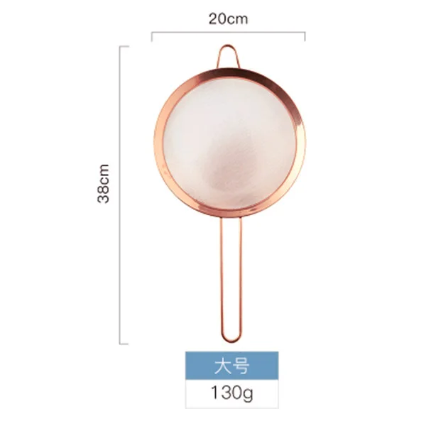 Large rose gold Практичный сетчатый фильтр для масла из нержавеющей стали, сито для просеивания золотистой муки, дуршлаги, фильтр для муки, кухонные инструменты для приготовления пищи, 1 шт - Цвет: Large rose gold
