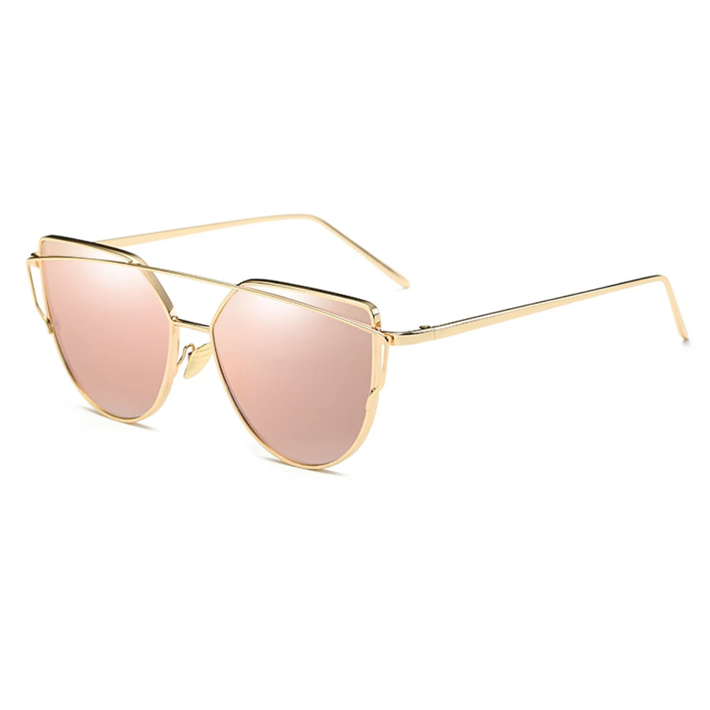 

Солнцезащитные очки «кошачий глаз» женские, винтажные брендовые дизайнерские зеркальные солнечные очки с розовыми и золотыми линзами, в ме...