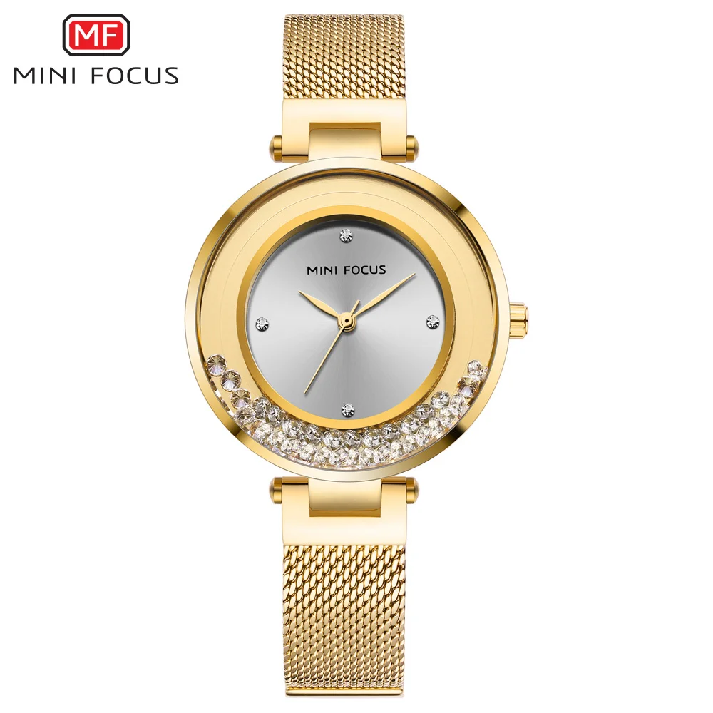 MF0254L-Gold Женские кварцевые часы с мини-фокусом, простой сетчатый ремешок, Топ бренд, Роскошные Аналоговые наручные часы для леди, Relogios Femininos, часы 0254 - Цвет: MF0254L-Gold