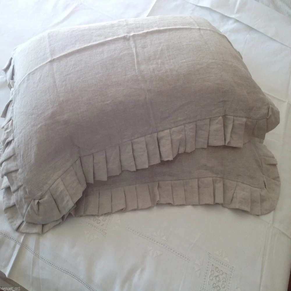 Потертый натуральный пододеяльник 100% из чистого французского льна с оборками
