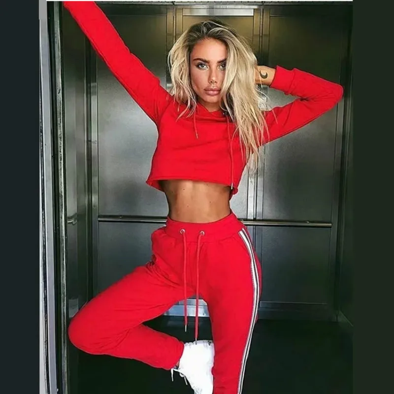 Женские красные толстовки с длинными рукавами комплекты прямые Галстуки треники